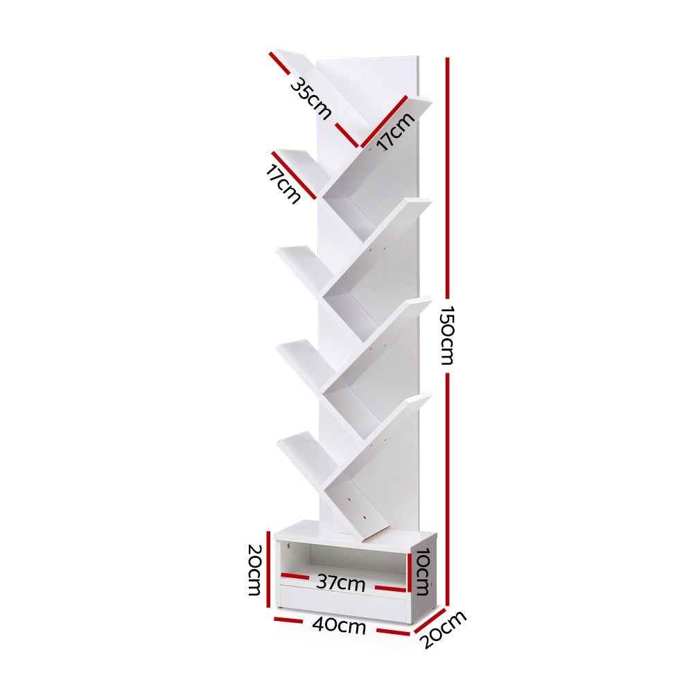 Artiss Tree Bookshelf 9 Tiers - ECHO White-Bookcases &amp; Shelves-PEROZ Accessories