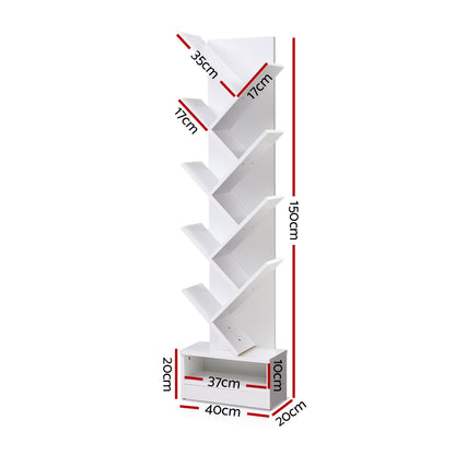 Artiss Tree Bookshelf 9 Tiers - ECHO White-Bookcases &amp; Shelves-PEROZ Accessories