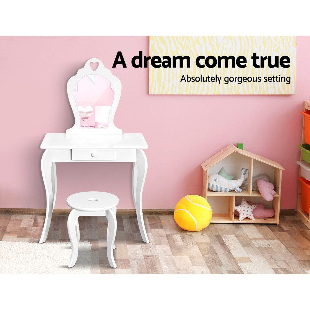 Keezi Kids Dressing Table Stool Set Vanity Mirror Princess Children Makeup White-Dressing Tables-PEROZ Accessories
