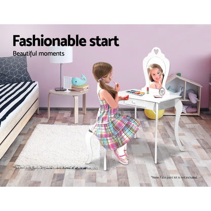 Keezi Kids Dressing Table Stool Set Vanity Mirror Princess Children Makeup White-Dressing Tables-PEROZ Accessories