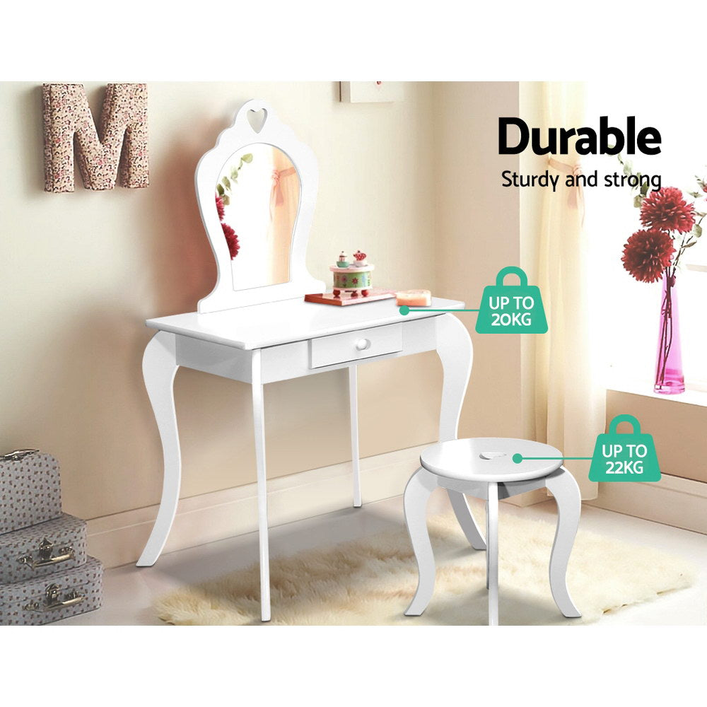 Keezi Kids Dressing Table Stool Set Vanity Mirror Princess Children Makeup White-Dressing Tables-PEROZ Accessories