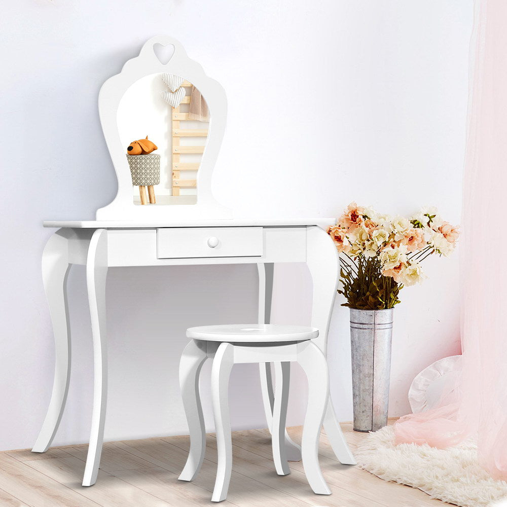 Keezi Kids Dressing Table Stool Set Vanity Mirror Princess Children Makeup White-Dressing Tables-PEROZ Accessories
