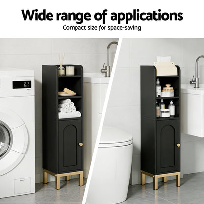 Artiss Bathroom Storage Cabinet Floor Organizer Toilet Corner Adjustable Black-Furniture > Bathroom > Bathroom Cabinets, Cupboards &amp; Storage-PEROZ Accessories