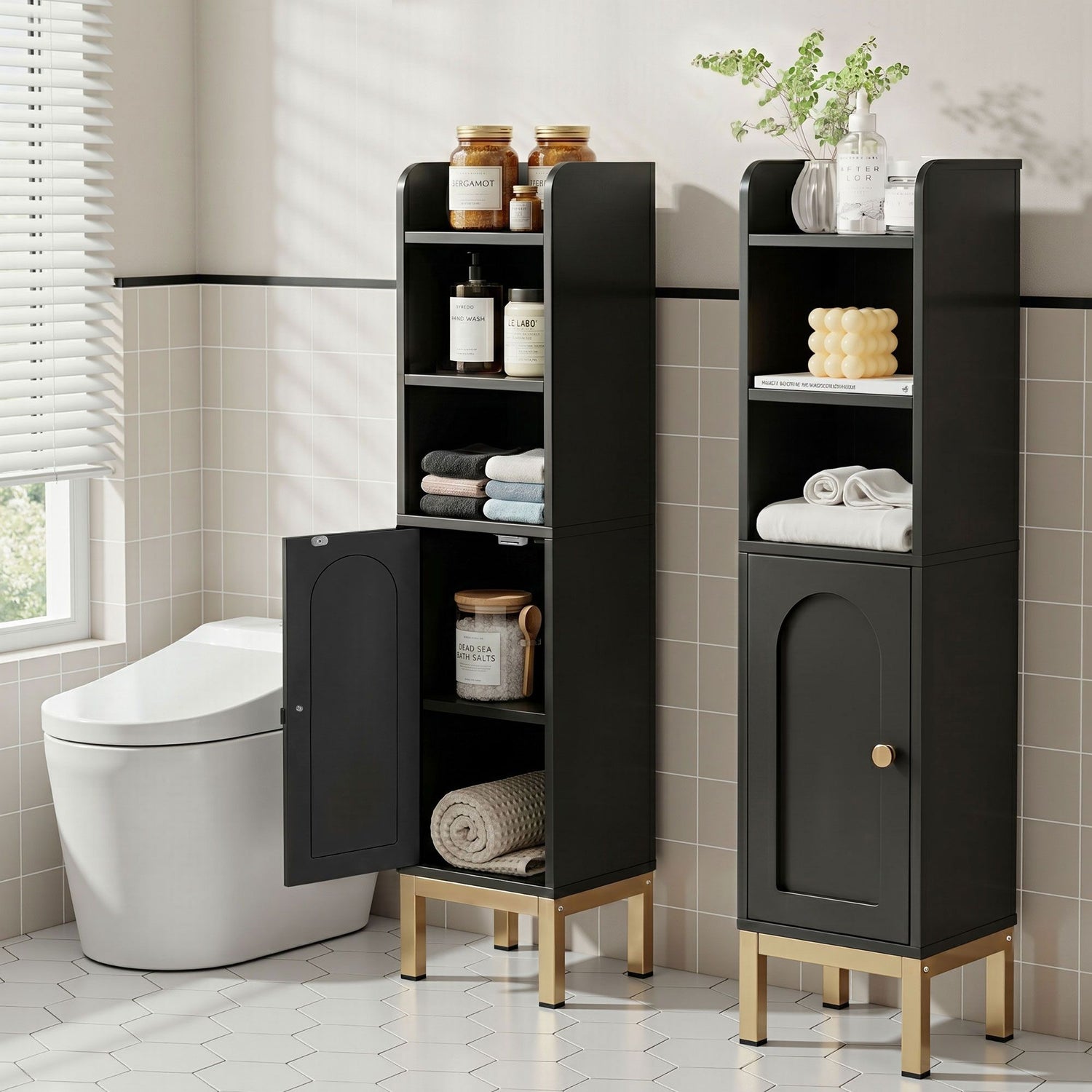 Artiss 2X Bathroom Storage Cabinet Floor Organizer Toilet Corner Adjustable Black