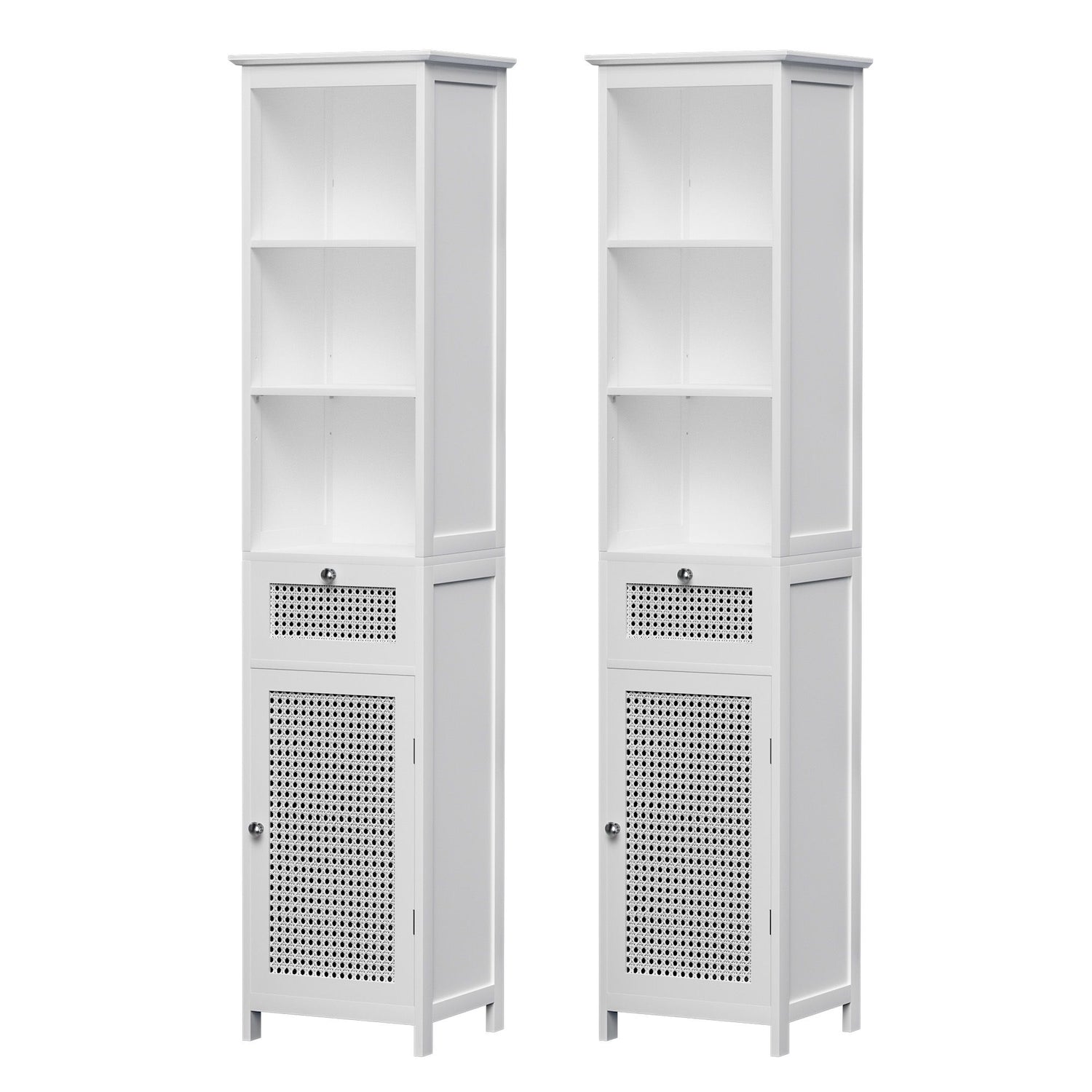 Artiss Bathroom Cabinet Storage X2 White Rattan 161cm