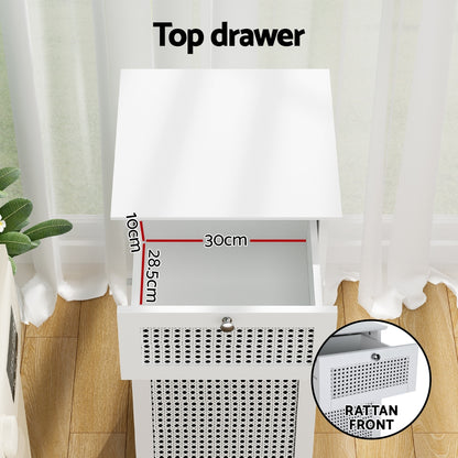 Artiss Laundry Hamper Cabinet Bathroom Storage White Rattan Clothes Basket-Furniture &gt; Bathroom-PEROZ Accessories
