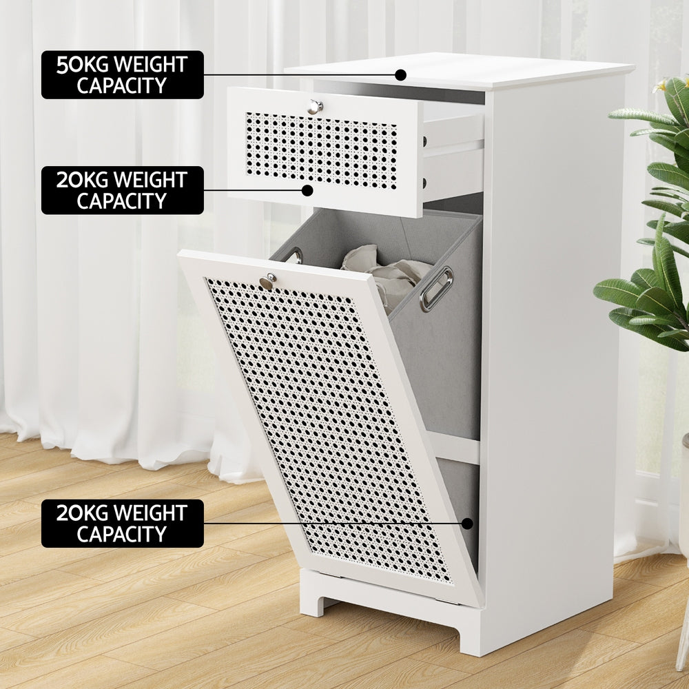 Artiss Laundry Hamper Cabinet Bathroom Storage White Rattan Clothes Basket-Furniture &gt; Bathroom-PEROZ Accessories