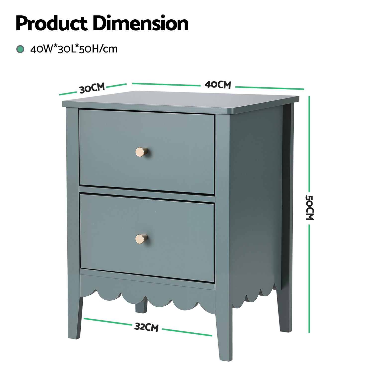 Artiss Bedside Table 2 Drawers Bedroom Storage Nightstand Green-Furniture > Bedroom > Bedside Tables-PEROZ Accessories