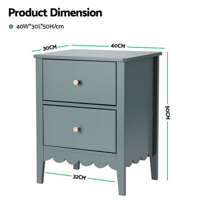 Artiss Bedside Table 2 Drawers Bedroom Storage Nightstand Green-Furniture > Bedroom > Bedside Tables-PEROZ Accessories