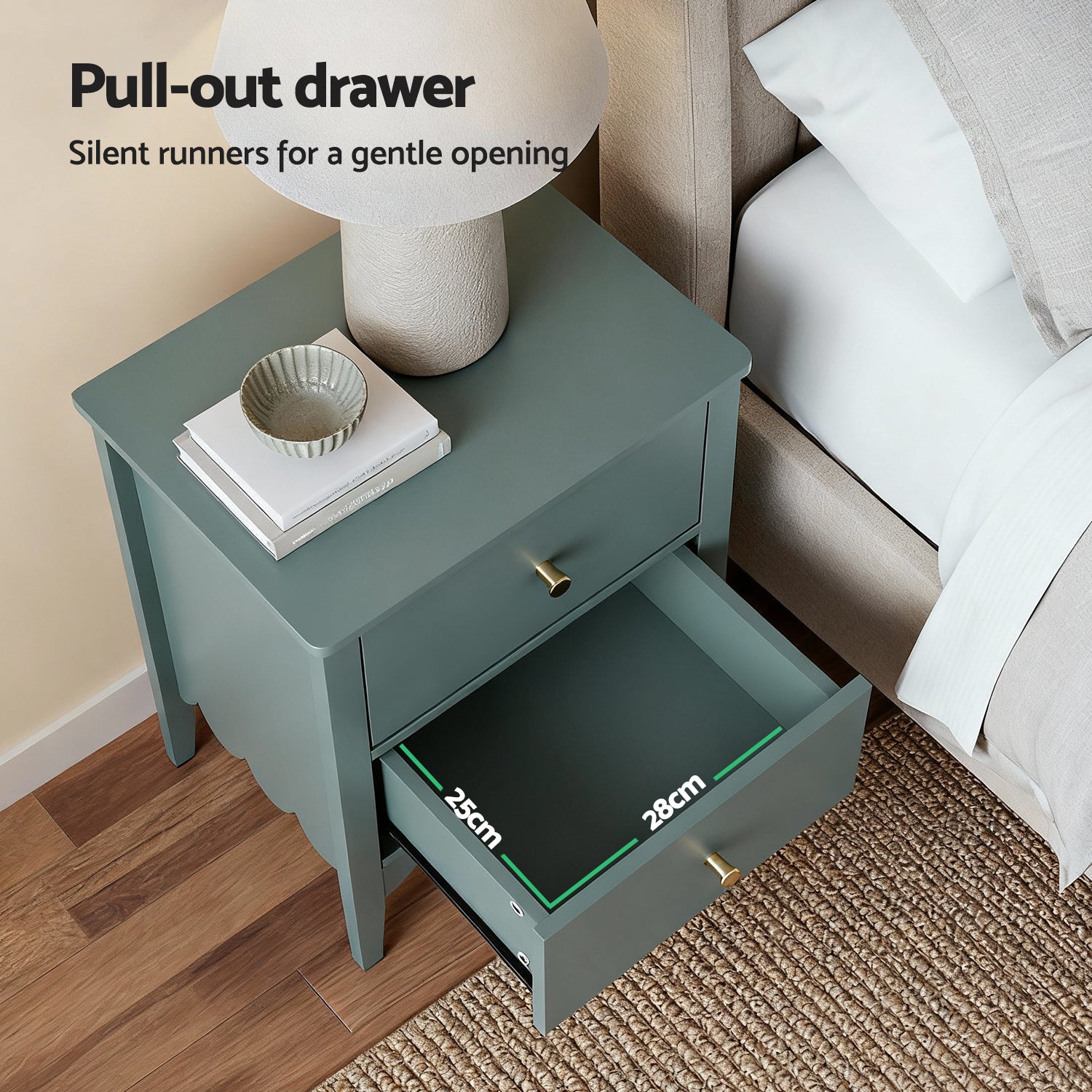 Artiss Bedside Table 2 Drawers Bedroom Storage Nightstand Green-Furniture > Bedroom > Bedside Tables-PEROZ Accessories