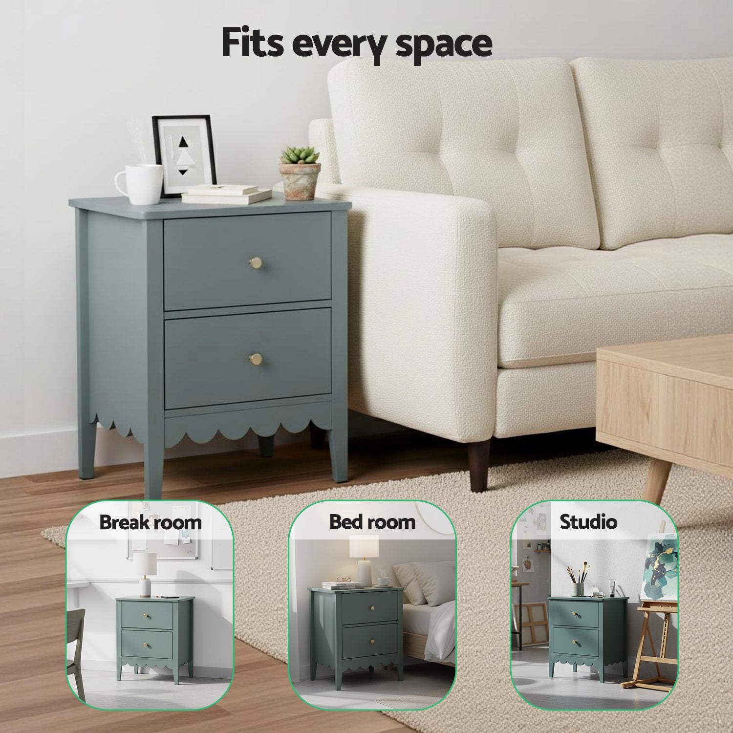Artiss Bedside Table 2 Drawers Bedroom Storage Nightstand Green-Furniture > Bedroom > Bedside Tables-PEROZ Accessories
