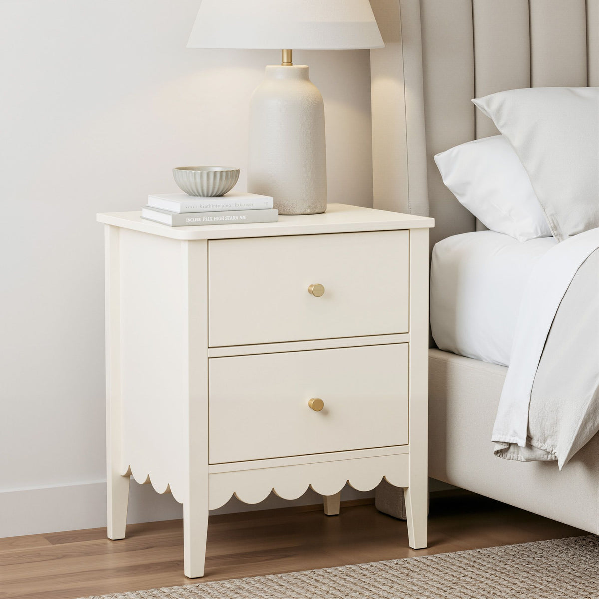 Artiss Bedside Table 2 Drawers Bedroom Storage Nightstand Beige-Furniture > Bedroom > Bedside Tables-PEROZ Accessories