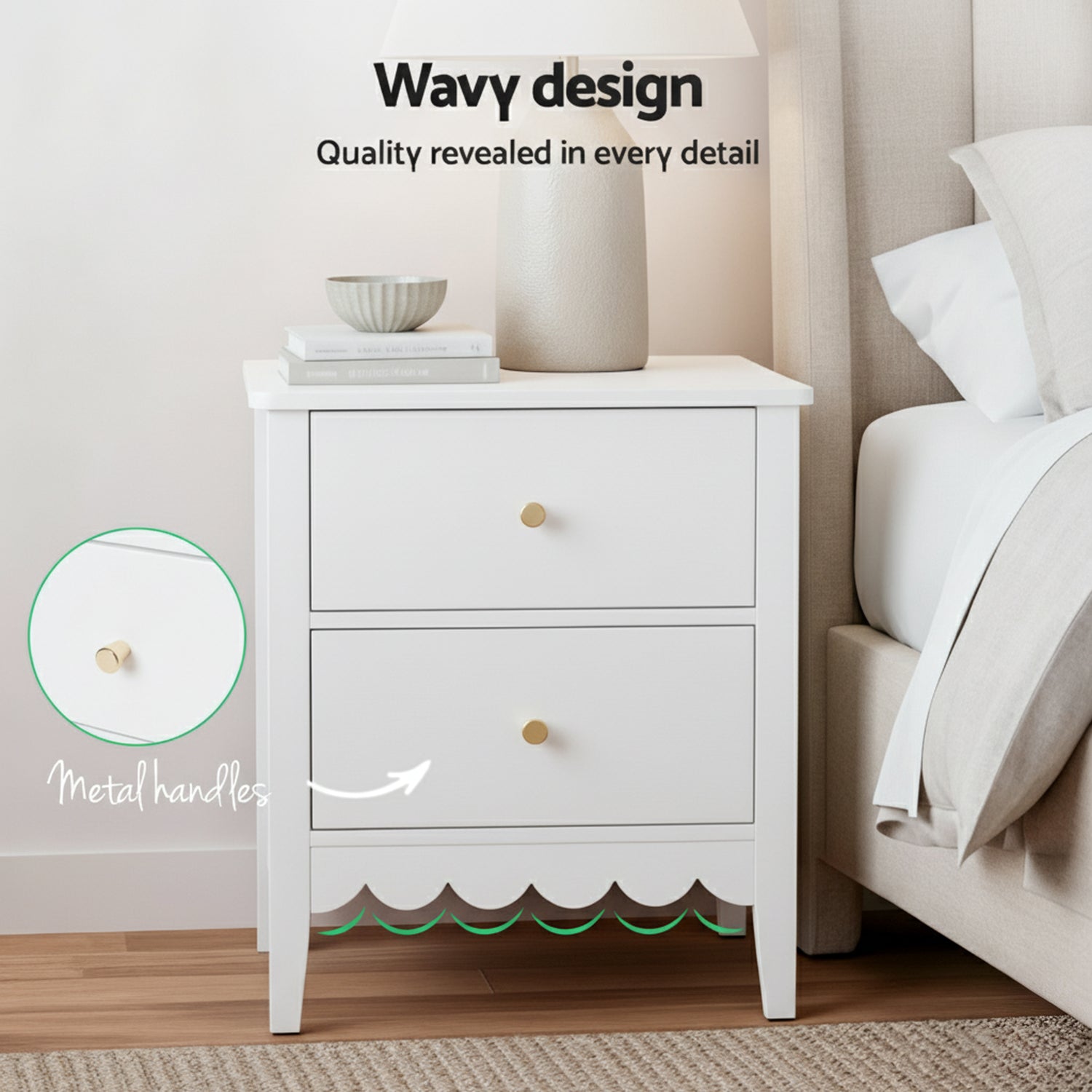 Artiss Bedside Table 2 Drawers Bedroom Storage Nightstand White-Furniture > Bedroom > Bedside Tables-PEROZ Accessories