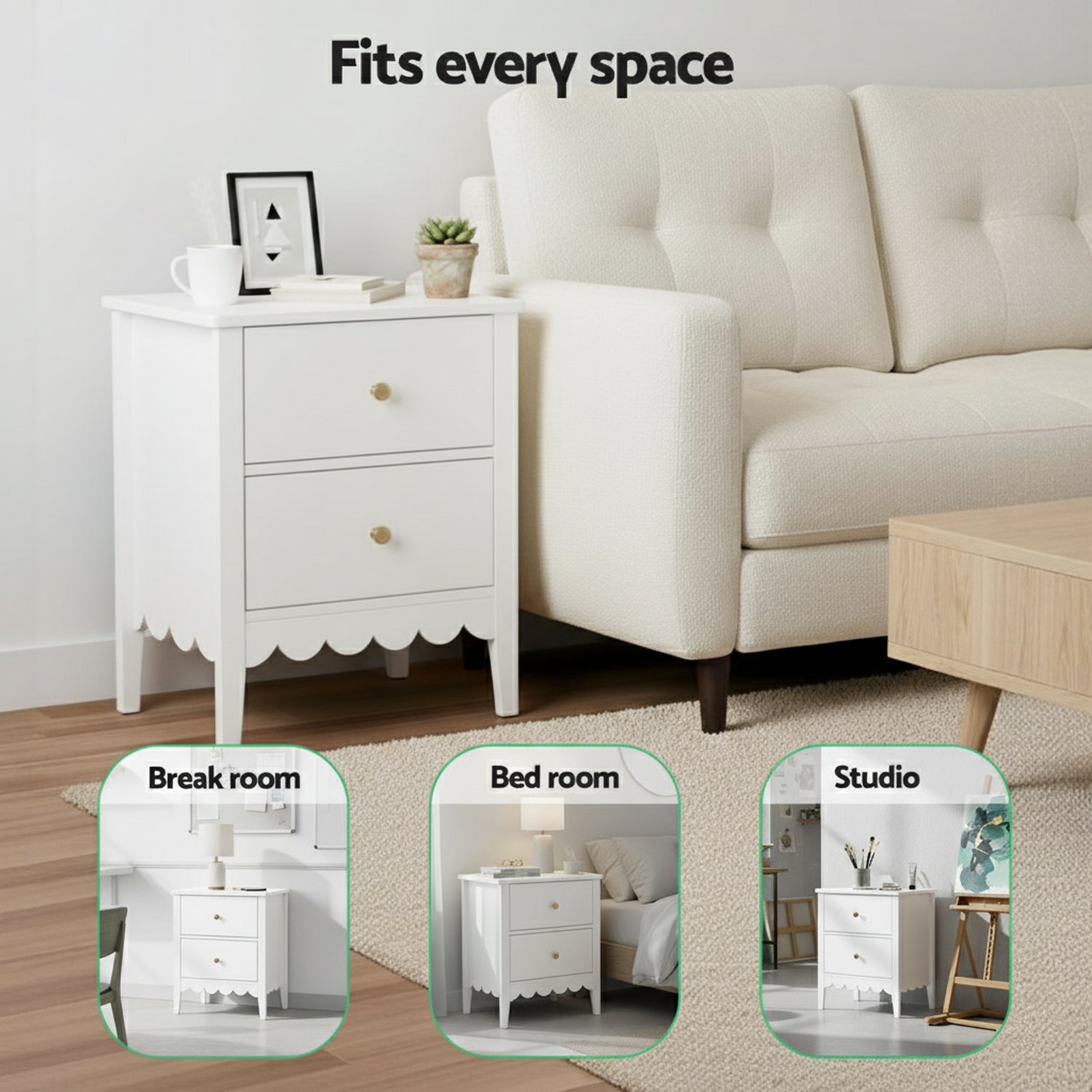Artiss Bedside Table 2 Drawers Bedroom Storage Nightstand White-Furniture > Bedroom > Bedside Tables-PEROZ Accessories