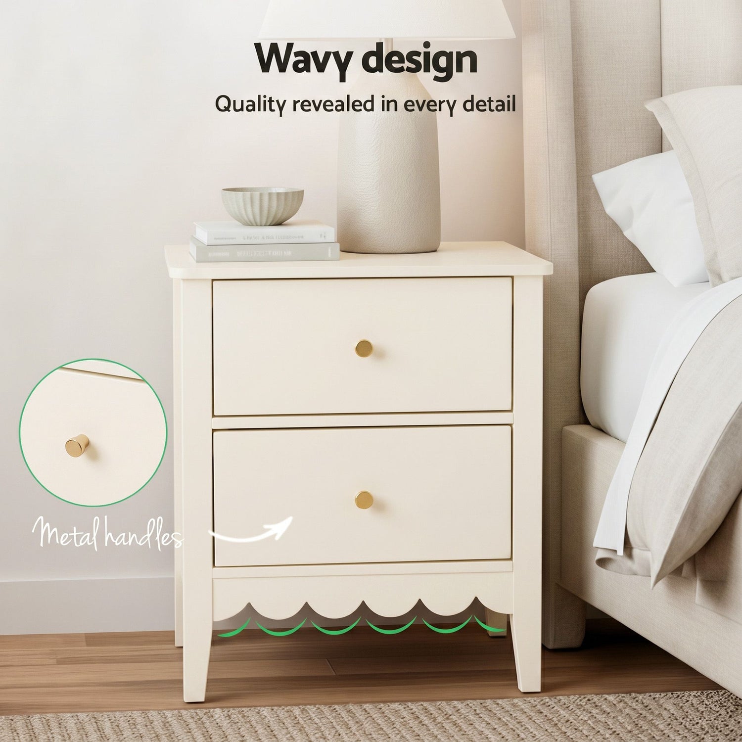 Artiss 2x Bedside Table 2 Drawers Bedroom Storage Nightstand White