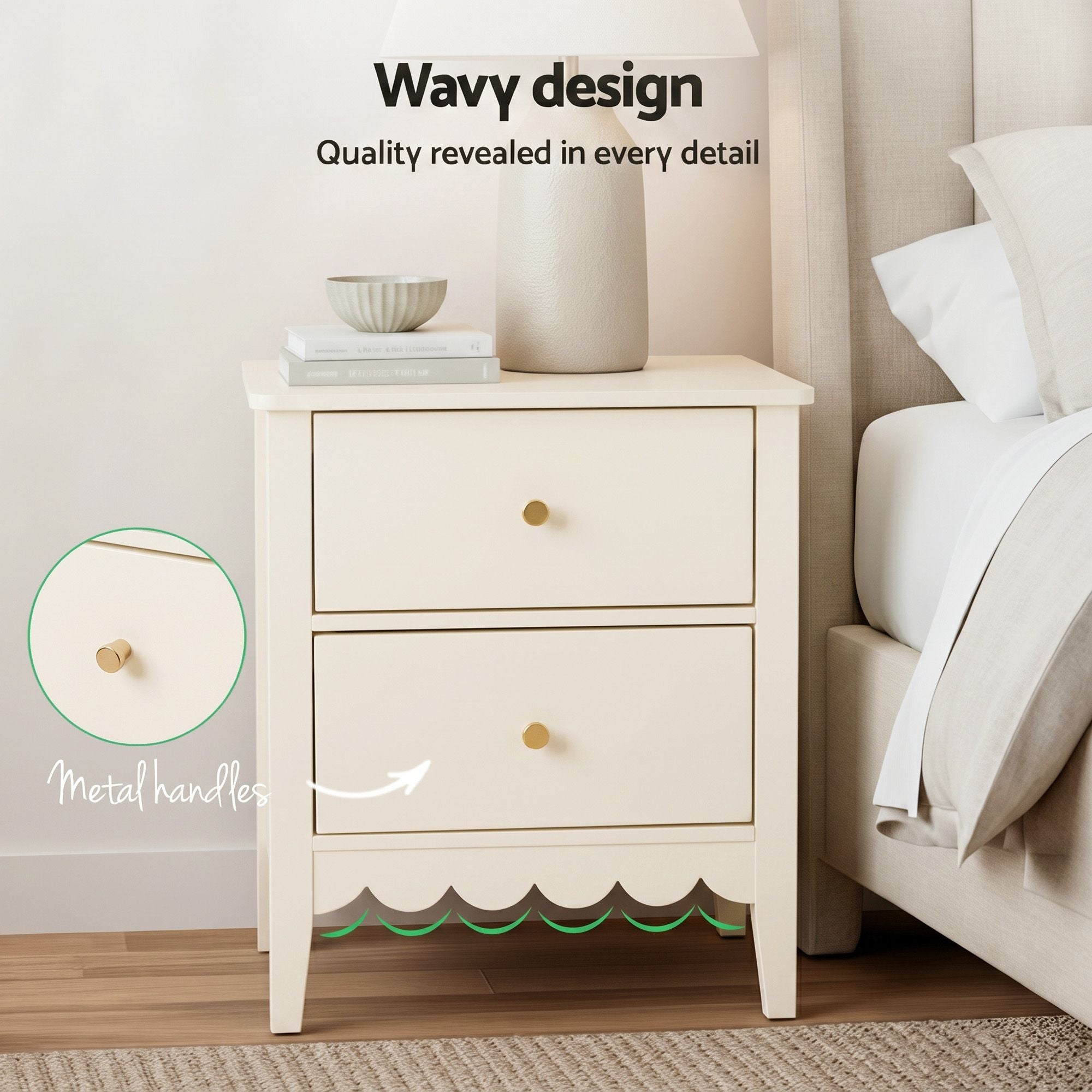 Artiss 2x Bedside Table 2 Drawers Bedroom Storage Nightstand White