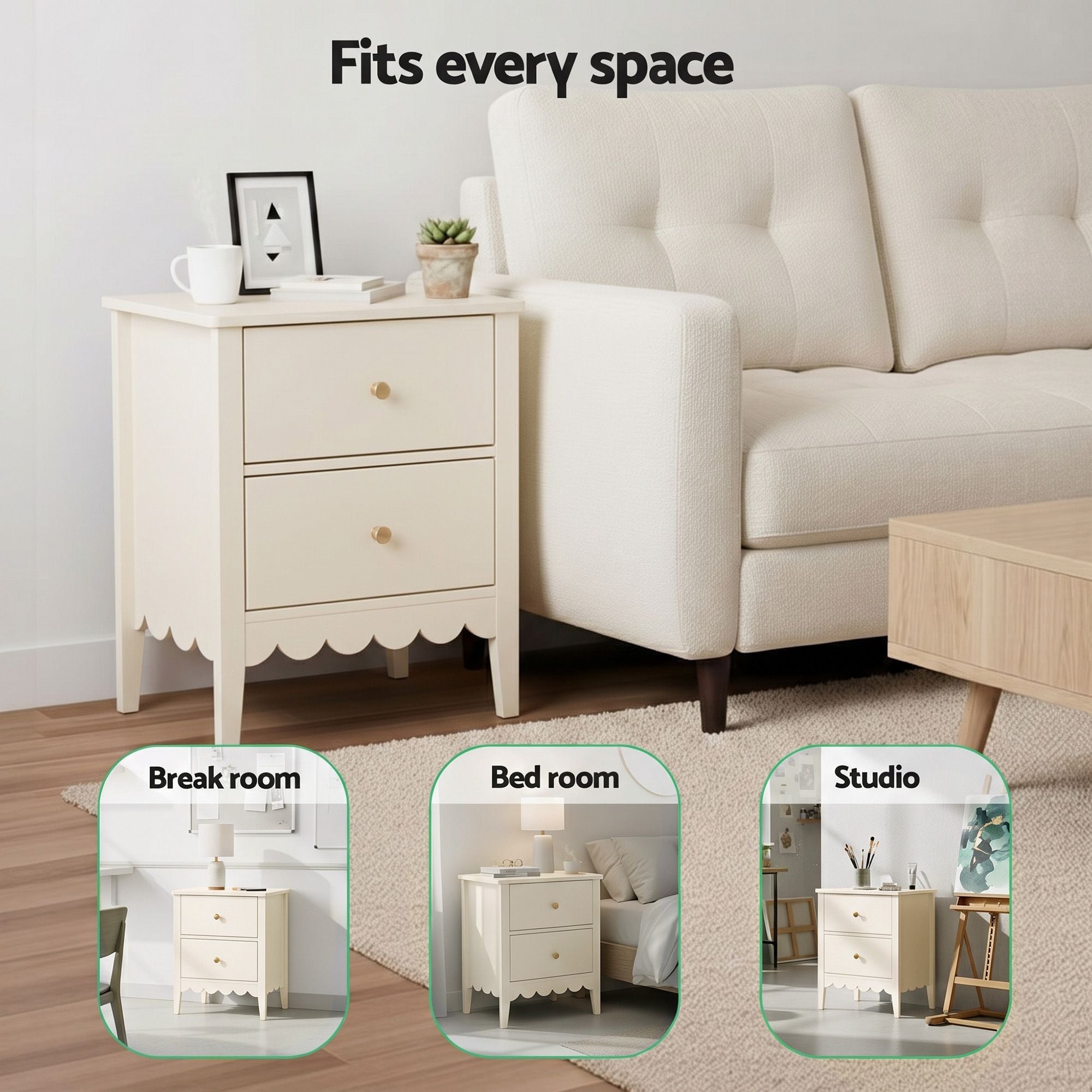 Artiss 2x Bedside Table 2 Drawers Bedroom Storage Nightstand White