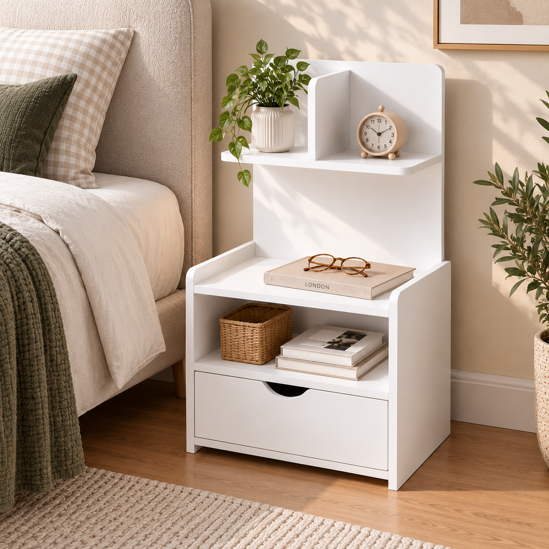Artiss Bedside Table 1 Drawer with Shelves - EVERMORE White-Bedside Tables-PEROZ Accessories