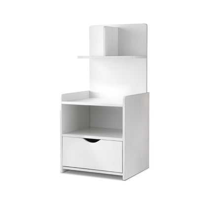 Artiss Bedside Table 1 Drawer with Shelves - EVERMORE White-Bedside Tables-PEROZ Accessories