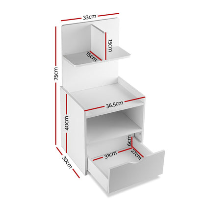 Artiss Bedside Table 1 Drawer with Shelves - EVERMORE White-Bedside Tables-PEROZ Accessories