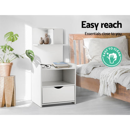 Artiss Bedside Table 1 Drawer with Shelves - EVERMORE White-Bedside Tables-PEROZ Accessories