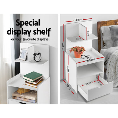 Artiss Bedside Table 1 Drawer with Shelves - EVERMORE White-Bedside Tables-PEROZ Accessories
