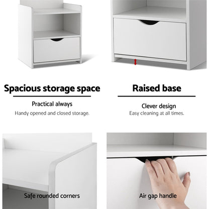 Artiss Bedside Table 1 Drawer with Shelves - EVERMORE White-Bedside Tables-PEROZ Accessories