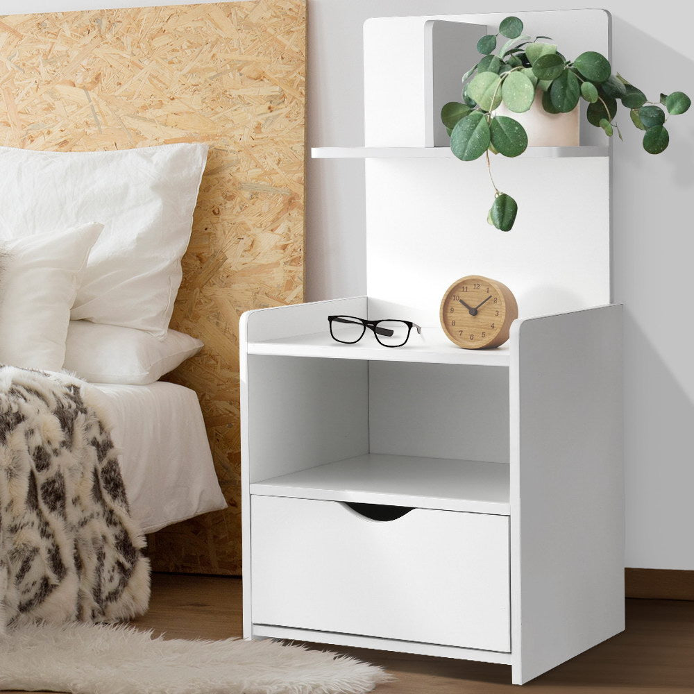 Artiss Bedside Table 1 Drawer with Shelves - EVERMORE White-Bedside Tables-PEROZ Accessories