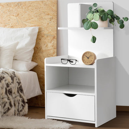Artiss Bedside Table 1 Drawer with Shelves - EVERMORE White-Bedside Tables-PEROZ Accessories
