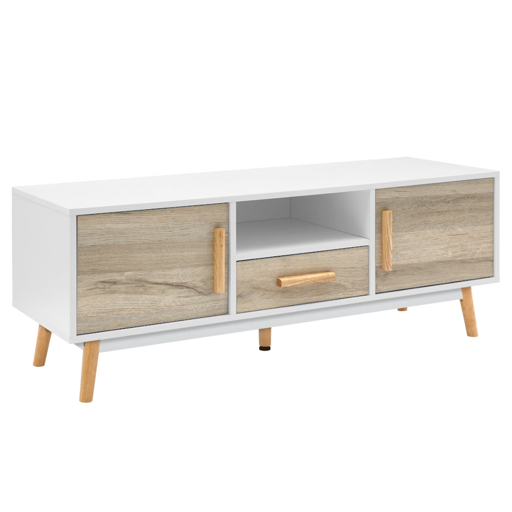 Artiss Wooden Entertainment Unit - White &amp; Wood-Entertainment Units-PEROZ Accessories