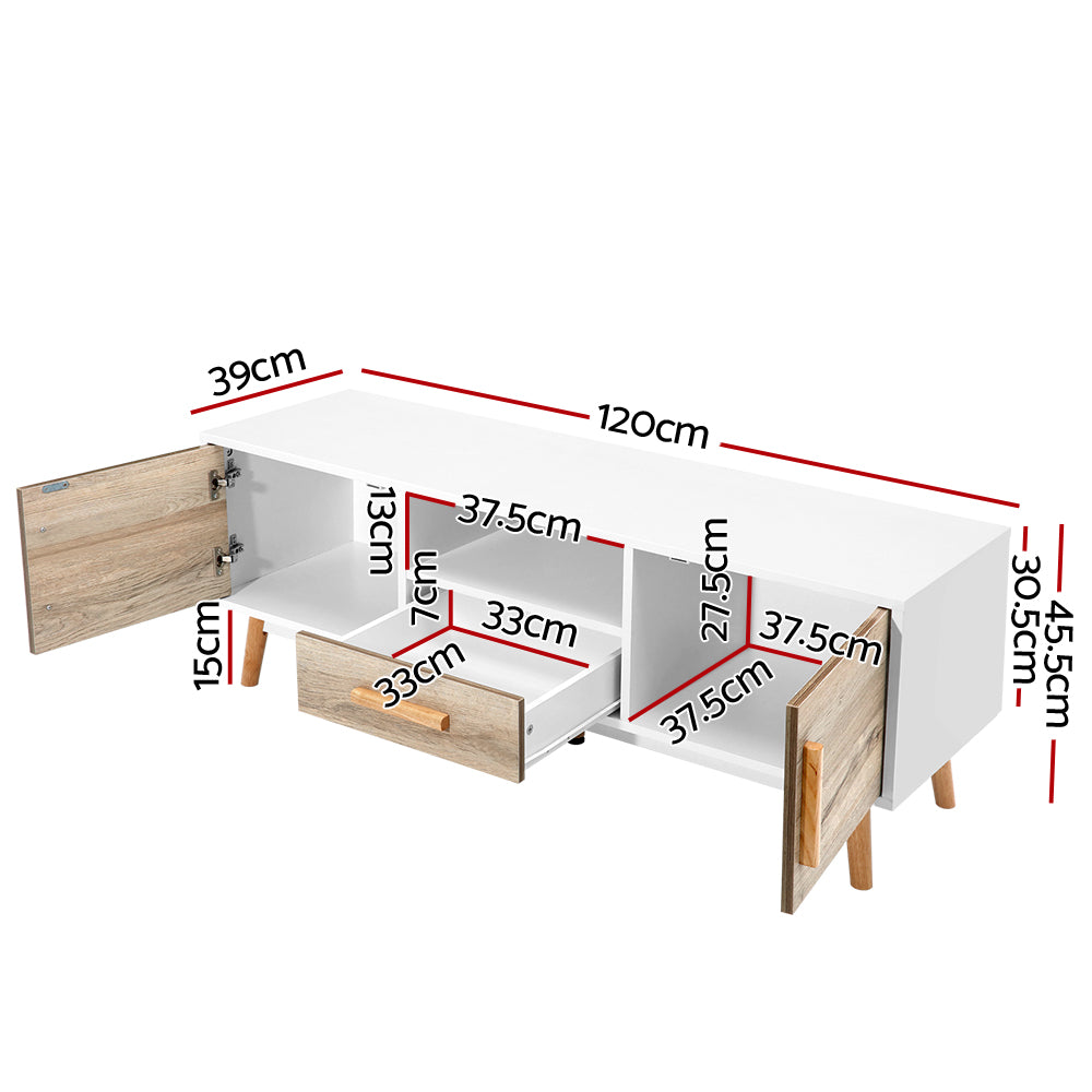 Artiss Wooden Entertainment Unit - White &amp; Wood-Entertainment Units-PEROZ Accessories