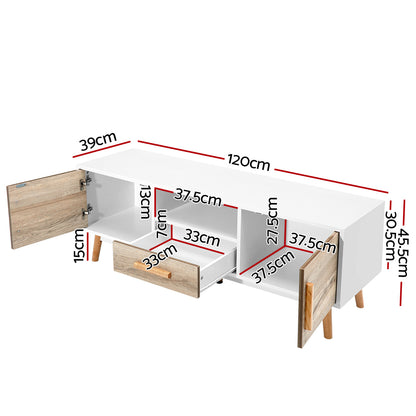 Artiss Wooden Entertainment Unit - White &amp; Wood-Entertainment Units-PEROZ Accessories