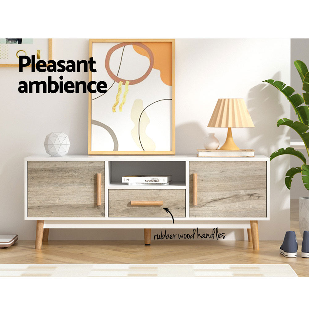 Artiss Wooden Entertainment Unit - White &amp; Wood-Entertainment Units-PEROZ Accessories