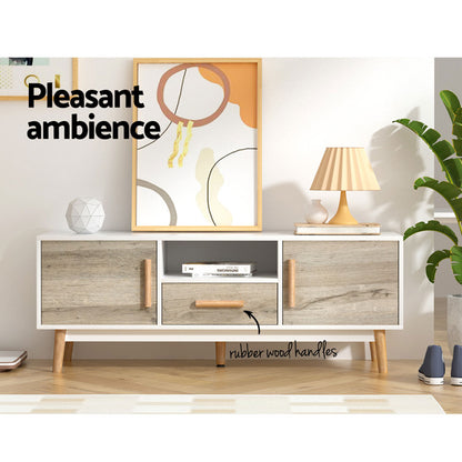 Artiss Wooden Entertainment Unit - White &amp; Wood-Entertainment Units-PEROZ Accessories