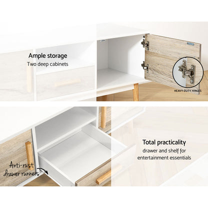 Artiss Wooden Entertainment Unit - White &amp; Wood-Entertainment Units-PEROZ Accessories