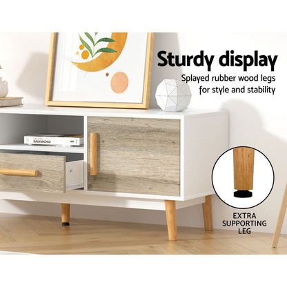 Artiss Wooden Entertainment Unit - White &amp; Wood-Entertainment Units-PEROZ Accessories