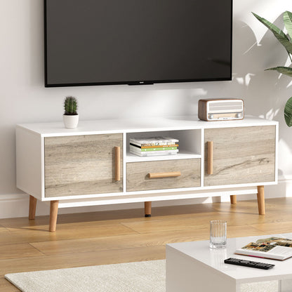 Artiss Wooden Entertainment Unit - White &amp; Wood-Entertainment Units-PEROZ Accessories
