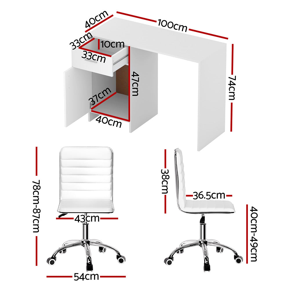 Artiss Computer Desk Office Chair Set PU Leather Home Study Table 100cm White-Furniture &gt; Office &gt; Desks-PEROZ Accessories