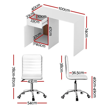 Artiss Computer Desk Office Chair Set PU Leather Home Study Table 100cm White-Furniture &gt; Office &gt; Desks-PEROZ Accessories
