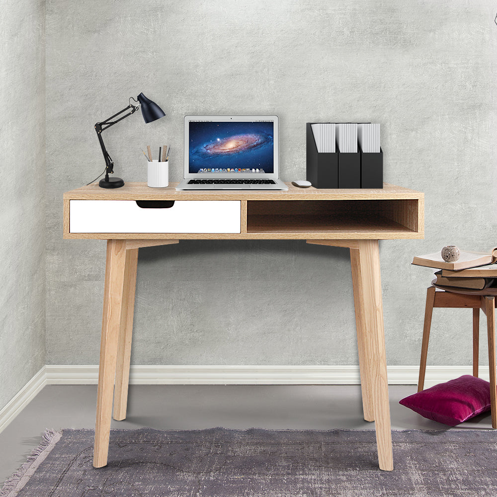 Artiss Computer Desk Drawer Cabinet Shelf Oak 90CM-Furniture &gt; Office-PEROZ Accessories