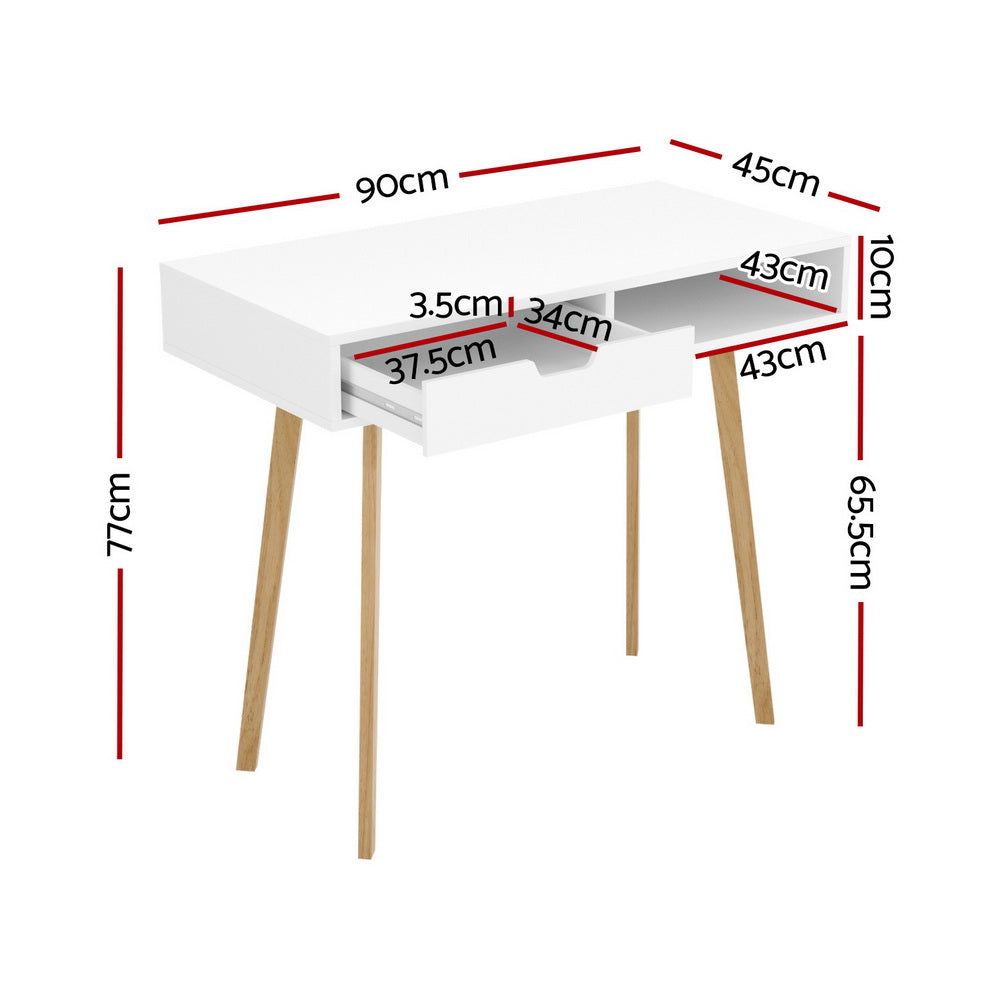 Artiss Computer Desk Drawer Cabinet Shelf White 90CM-Office Desks-PEROZ Accessories