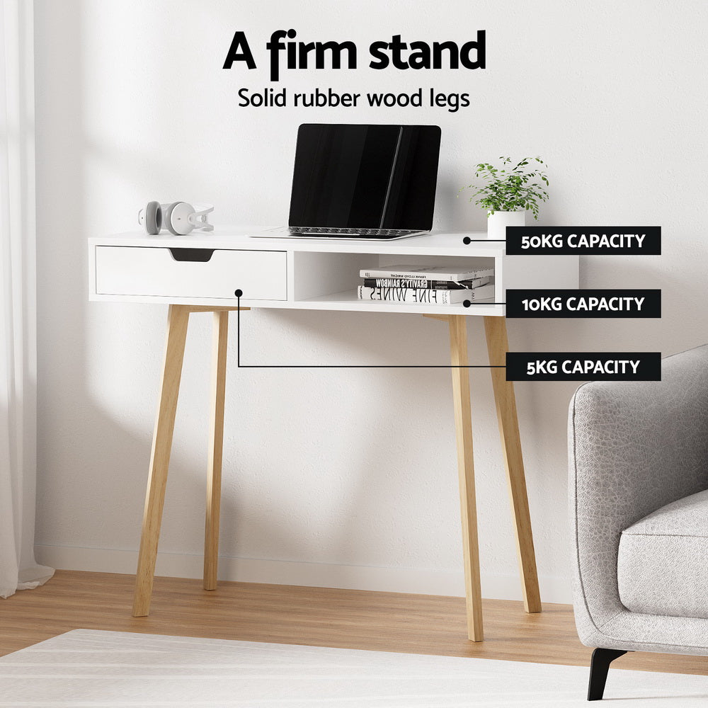 Artiss Computer Desk Drawer Cabinet Shelf White 90CM-Office Desks-PEROZ Accessories