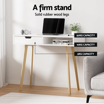 Artiss Computer Desk Drawer Cabinet Shelf White 90CM-Office Desks-PEROZ Accessories