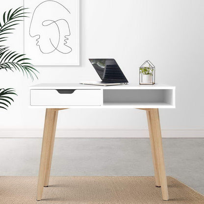 Artiss Computer Desk Drawer Cabinet Shelf White 90CM-Office Desks-PEROZ Accessories