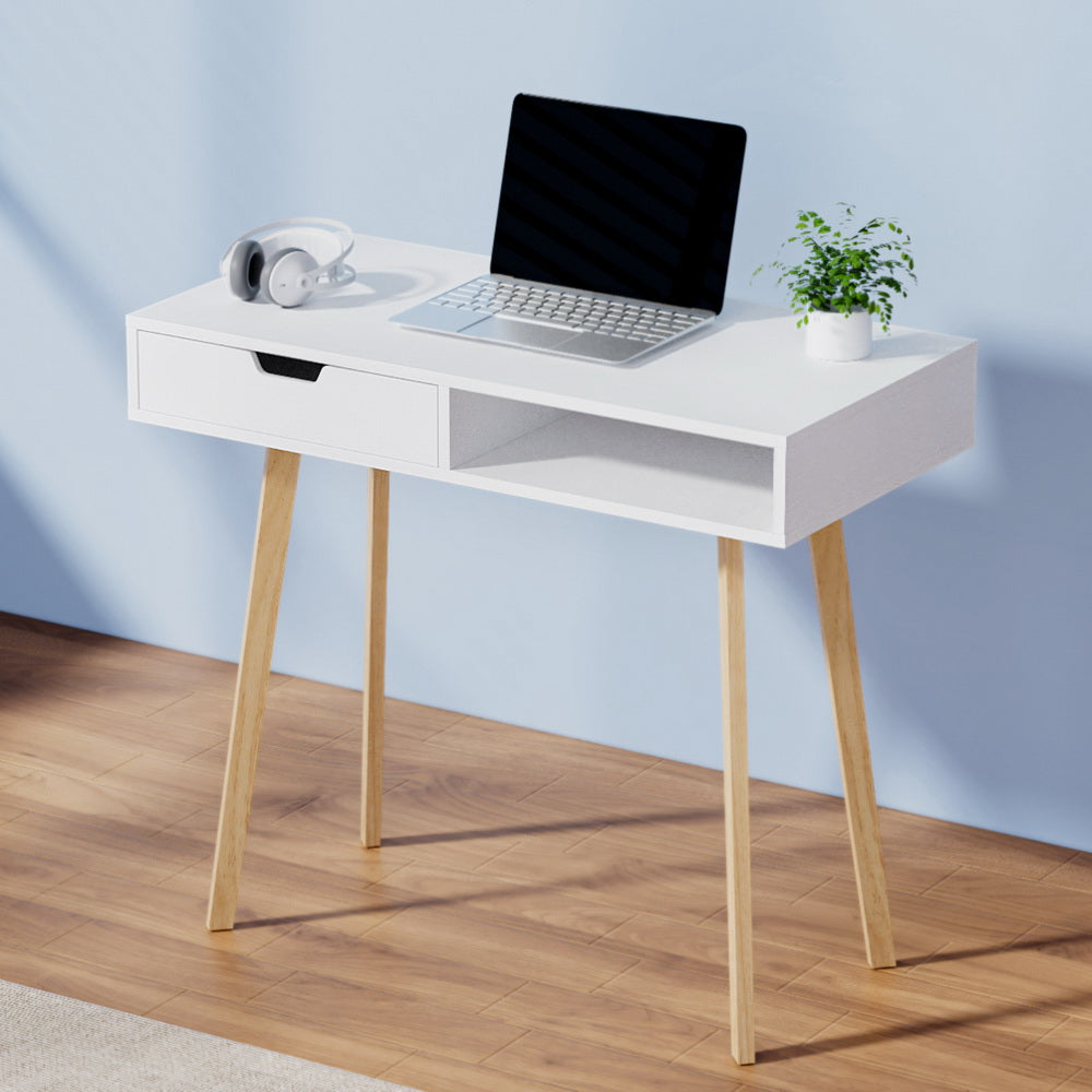 Artiss Computer Desk Drawer Cabinet Shelf White 90CM-Office Desks-PEROZ Accessories