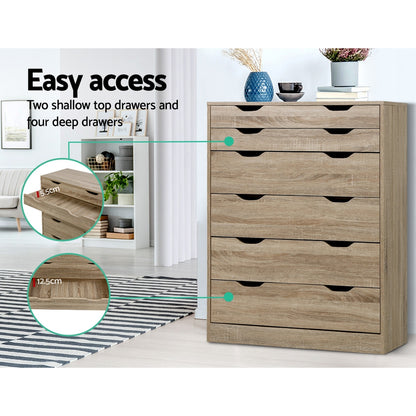 Artiss 6 Chest of Drawers - MYLA Oak-Furniture &gt; Living Room-PEROZ Accessories