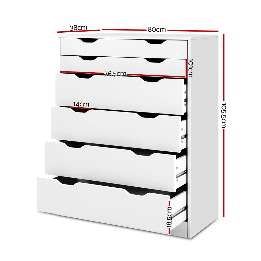 Artiss 6 Chest of Drawers - MYLA White-Furniture &gt; Bedroom-PEROZ Accessories