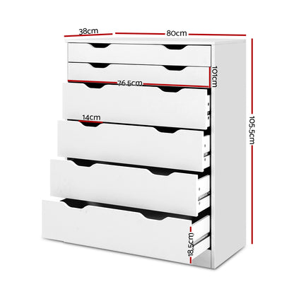 Artiss 6 Chest of Drawers - MYLA White-Furniture &gt; Bedroom-PEROZ Accessories