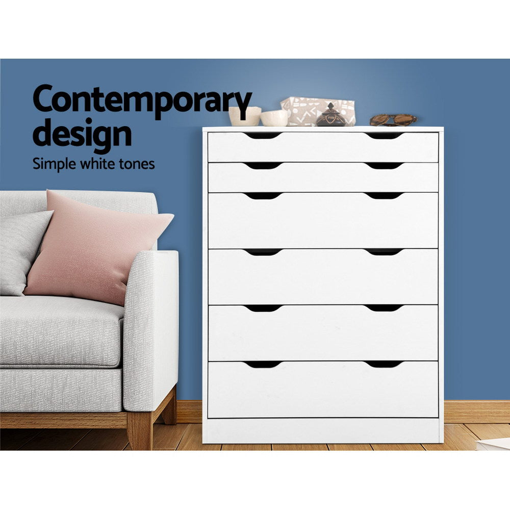 Artiss 6 Chest of Drawers - MYLA White-Furniture &gt; Bedroom-PEROZ Accessories