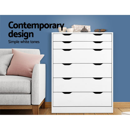 Artiss 6 Chest of Drawers - MYLA White-Furniture &gt; Bedroom-PEROZ Accessories